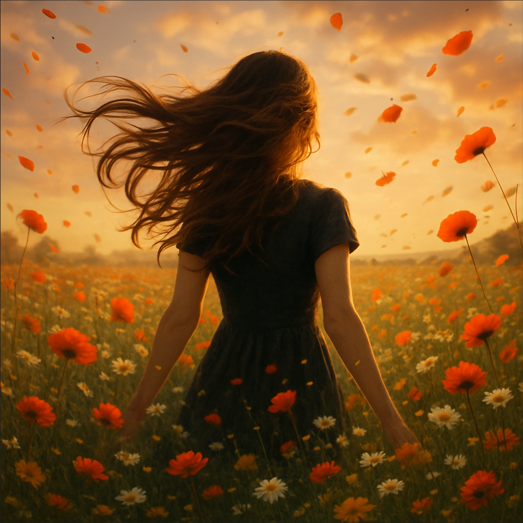 Field of flowers at golden hour